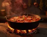 Polipetti in purgatorio, un sugo rosso intenso con tentacoli che danzano nel calore, sprigionando un profumo invitante.