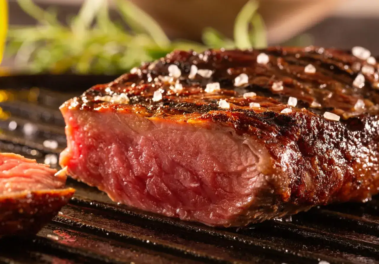 Succulenta picanha alla griglia, con crosticina dorata e sale grosso, cotta alla perfezione e pronta per essere gustata.