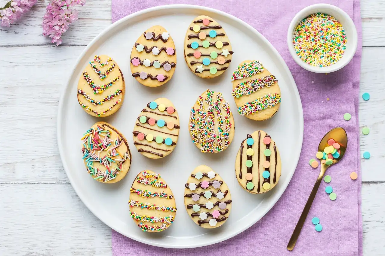 Scarcelle fatte in casa da Benedetta, decorate con zuccherini colorati e cioccolato, pronte per Pasqua.
